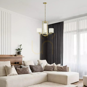 Lustr Hampton - 4 světelné zdroje - kartáčovaná mosaz, lněná stínidla Elstead small 4