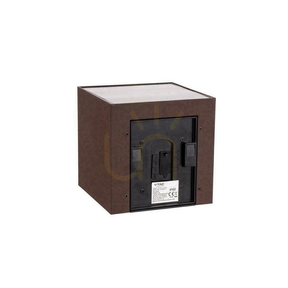 Zobrazit V-TAC 9W LED COB Corten Bronze Cube 15x15cm IP65 Solární nástěnné svítidlo VT-409CCT 3000K-4000K-5000K 800lm Senzor pohybu V-TAC 9W LED COB Corten Bronze Cube 15x15cm IP65 Solární nástěnné svítidlo VT-409CCT 3000K-4000K-5000K 800lm Senzor pohybu