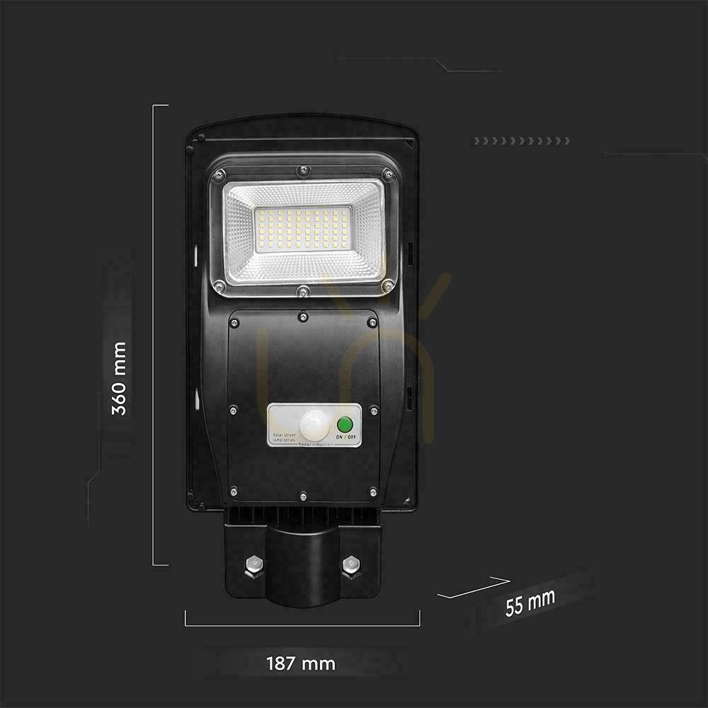 Pohled Pouliční osvětlení LED solární V-TAC 6W černé VT-ST63W 6000K 800lm. Pouliční osvětlení LED solární V-TAC 6W černé VT-ST63W 6000K 800lm.