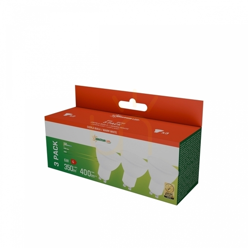 Kontrola Led Gu10 230 V 6 W Smd Ww s mléčným sklem bílé spektrum 3 balení.