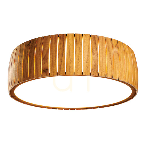 Kontrola LED stropní svítidlo Quintiesse Barrel, teakovská dýha, Ø 50 cm