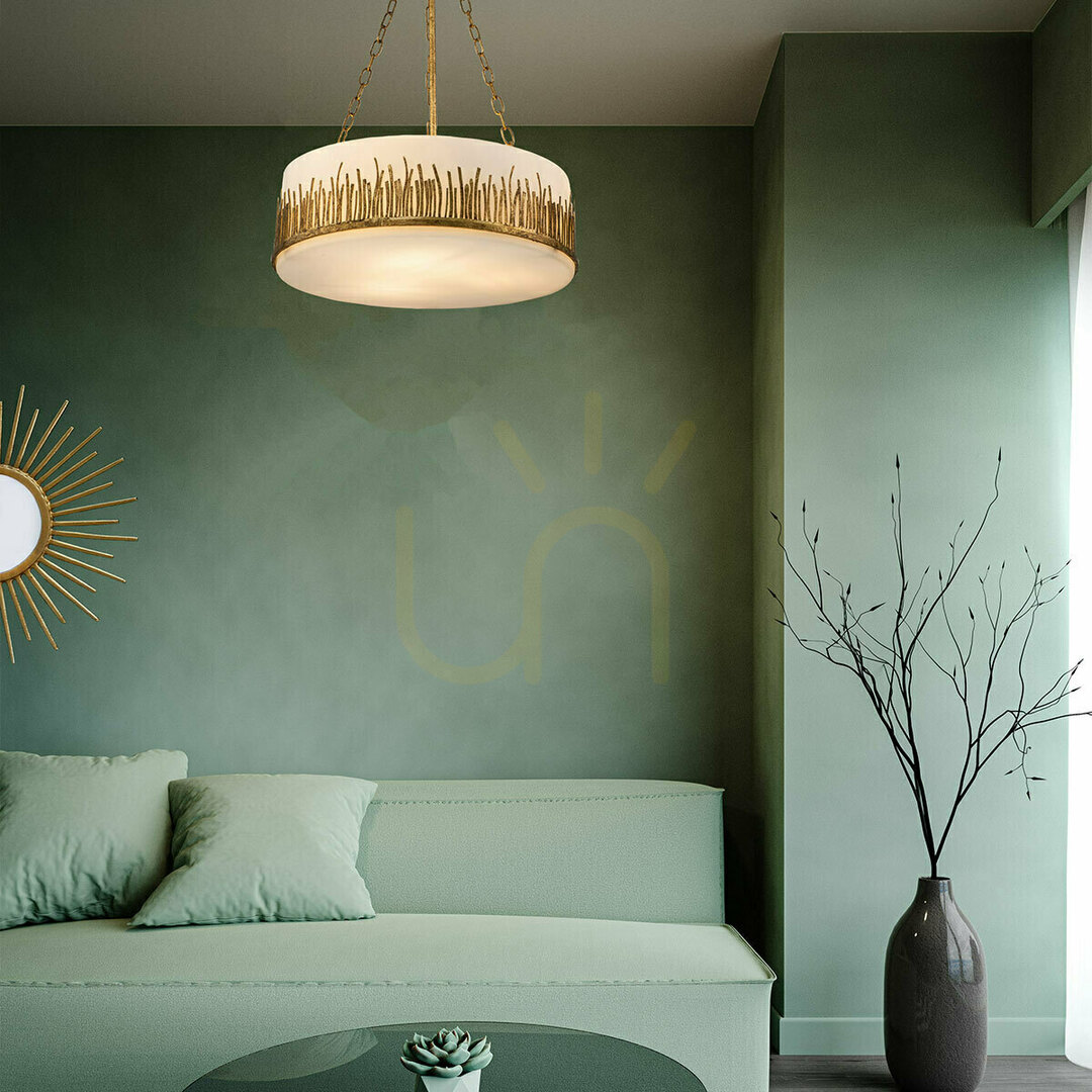 Pohled Závěsné svítidlo SAWGRASS - 3 světelné zdroje - Petal gold QUINTIESSE Závěsné svítidlo SAWGRASS - 3 světelné zdroje - Petal gold QUINTIESSE