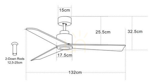 Kontrola Stropní ventilátor Zambelis černý matný 132 cm kov dřevo