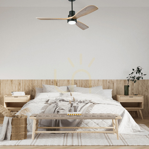 Kontrola Přívěsek Zambelis FAN černý matný LED 15W dřevo 132 cm