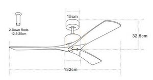 Závěsný ventilátor Zambelis černý matný s čepelemi z třešňového dřeva 132 cm small 2