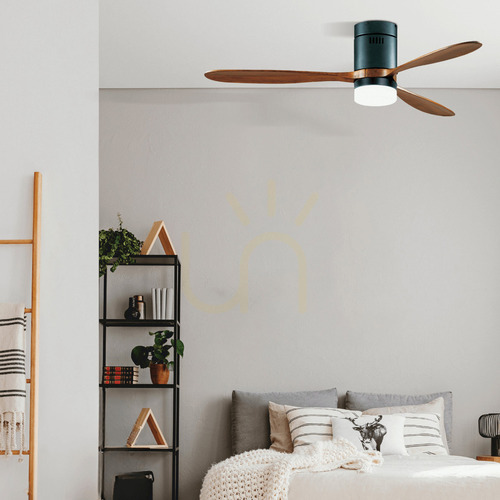 Kontrola Stropní ventilátor LED Zambelis černý mat třešňové dřevo 15W 132 cm