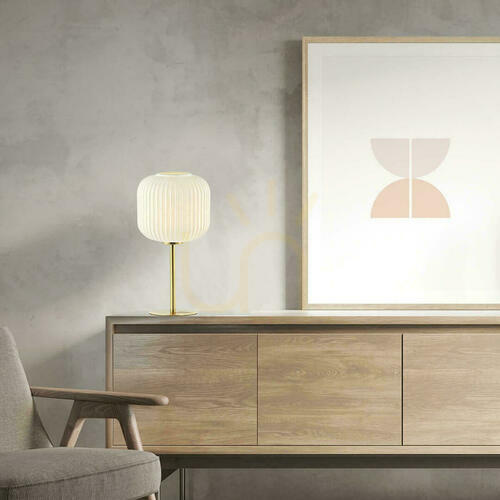 Kontrola Stolní lampa E27 MAX 40W Skleněný materiál Bílá a mosaz Vypínač ZAMBELIS