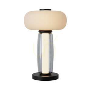 Stolní LED lampa 23W 3000K, kov a kouřové sklo, opálové stínidlo, černá ZAMBELIS small 1