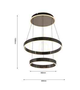 Závěsné svítidlo Aviano MARLING 6072-305, dva kruhy Ø 60 a 40 cm, LED 72 W 8200 lm 3000K, černý chrom small 3