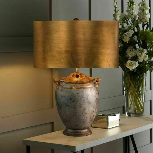 Kontrola Stolní lampa Elstead Flambeau Jackson, starožitné stříbro a zlato, 1×E27