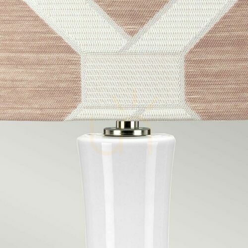 Kontrola Stolní lampa Milo - 1 světelný zdroj - bílá / leštěný nikl / růžové stínidlo Elstead