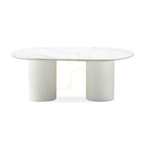 Kontrola Konferenční stolek 120 cm MARBELLA Lamellas, slinutá deska s efektem bílého mramoru