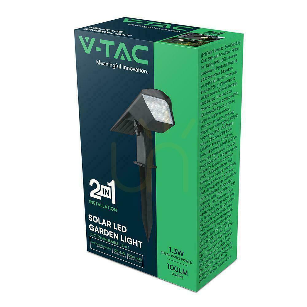 Zobrazit LED V-TAC solar 1,3W IP65 VT-10183 3000K-4000K-6500K 100lm 2 v 1 zahradní nástěnné svítidlo 3 roky záruka LED V-TAC solar 1,3W IP65 VT-10183 3000K-4000K-6500K 100lm 2 v 1 zahradní nástěnné svítidlo 3 roky záruka