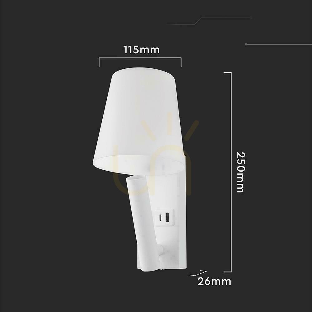 Náhled LED svítidlo V-TAC 2W COB CREE nástěnná lampa bílá hotelová postel USB+USB C difuzor VT-80062-W 3000K 60lm LED svítidlo V-TAC 2W COB CREE nástěnná lampa bílá hotelová postel USB+USB C difuzor VT-80062-W 3000K 60lm