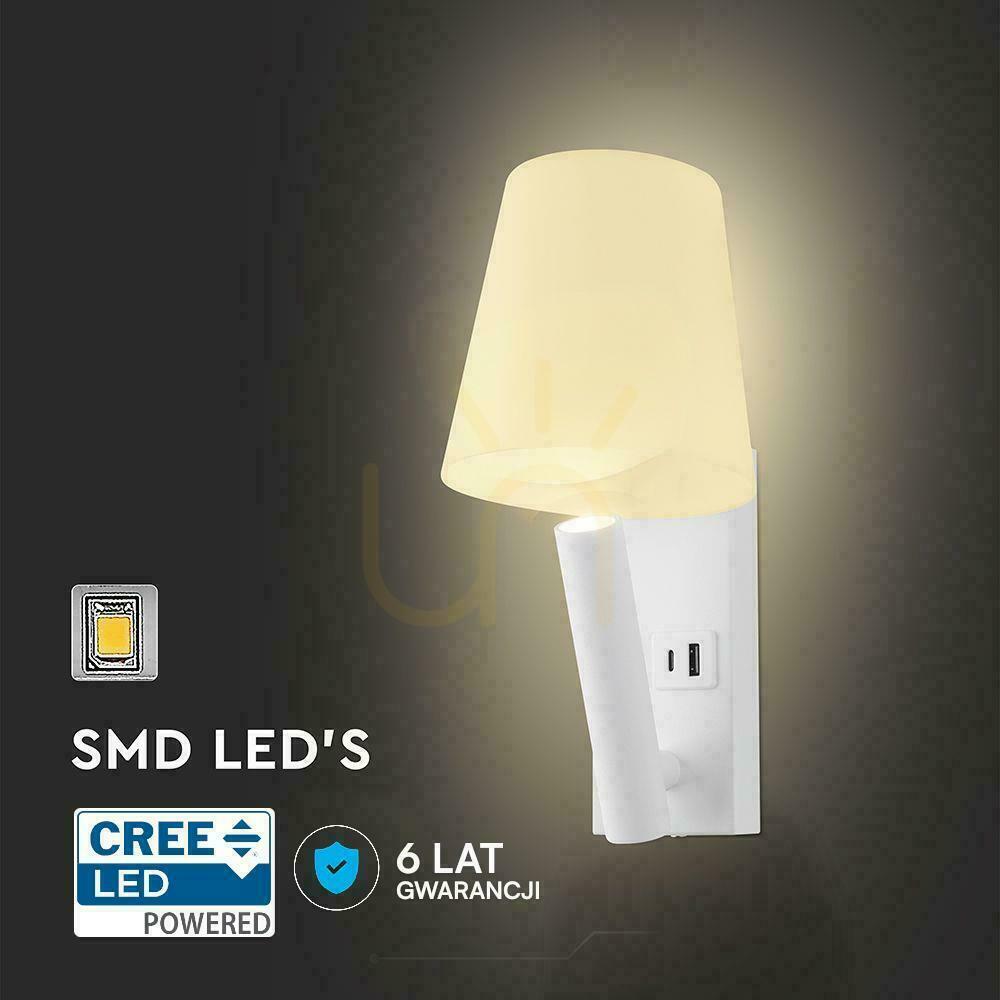 Zobrazit LED svítidlo V-TAC 2W COB CREE nástěnná lampa bílá hotelová postel USB+USB C difuzor VT-80062-W 3000K 60lm LED svítidlo V-TAC 2W COB CREE nástěnná lampa bílá hotelová postel USB+USB C difuzor VT-80062-W 3000K 60lm