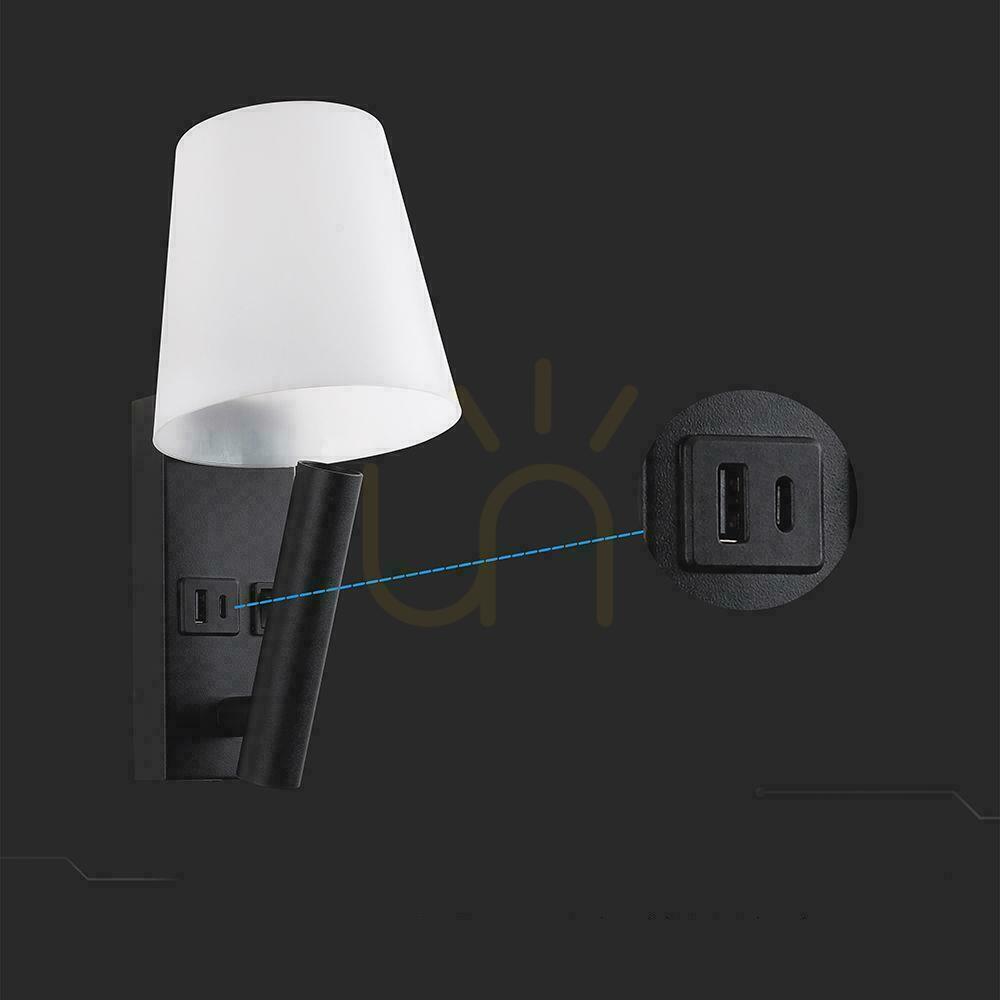 Zobrazit LED svítidlo V-TAC 2W COB CREE nástěnná lampa černá hotelová postel USB+USB C difuzor VT-88062-B 3000K 60lm LED svítidlo V-TAC 2W COB CREE nástěnná lampa černá hotelová postel USB+USB C difuzor VT-88062-B 3000K 60lm
