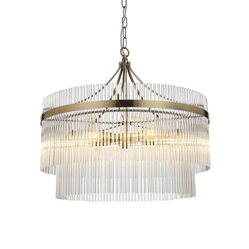 Kontrola Závěsné svítidlo Endon MARIETTA 5ramenné 99166, antická mosaz, skleněné tyčinky, 5 × E14 max 7 W, Ø 50 cm, 62–200 cm