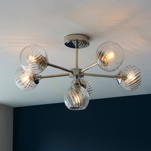 Kontrola Polopřisazené stropní svítidlo Endon Allegra lesklý nikl 6xE14 spirálové sklo 64 cm 104050