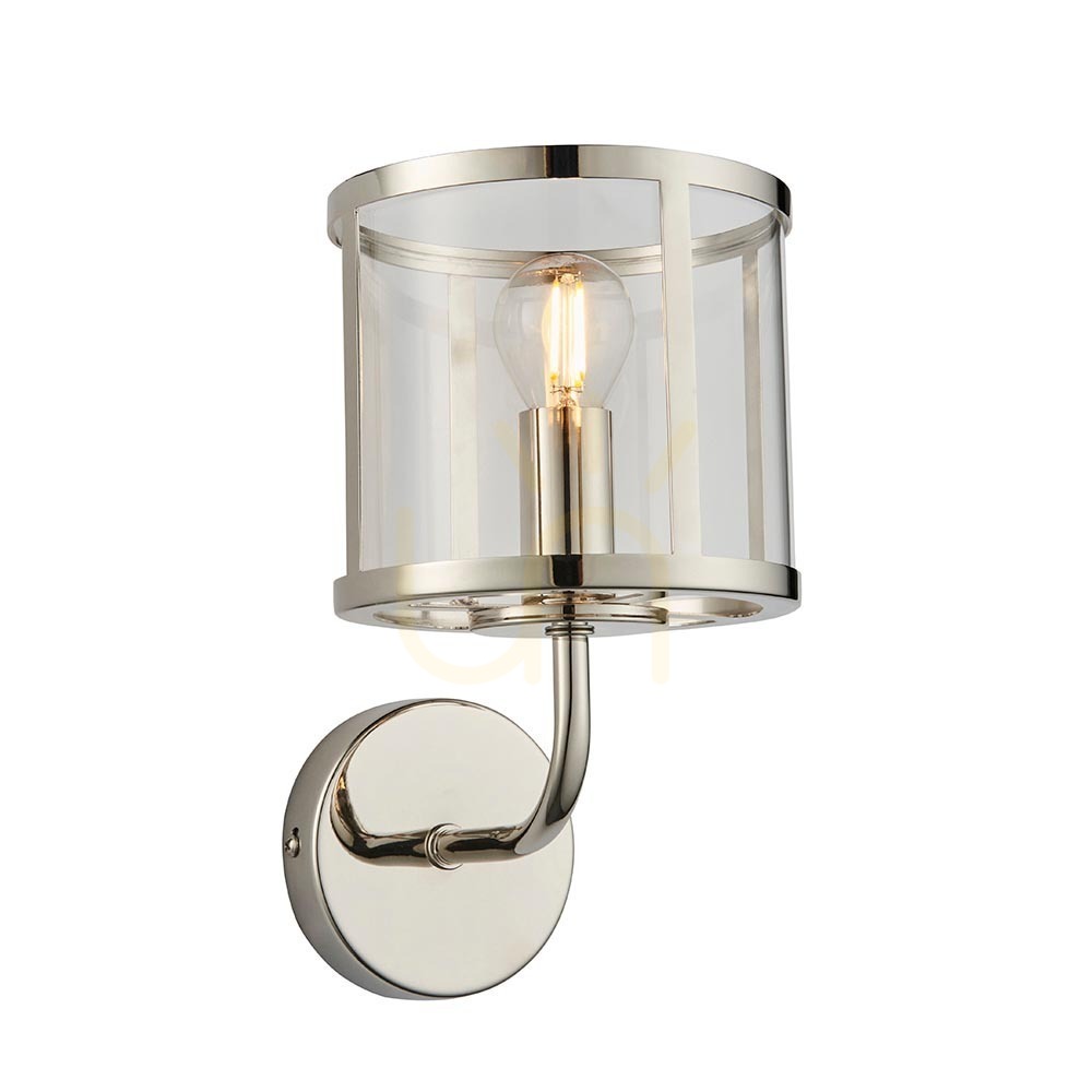 Endon Hopton Silver Steel Glass Wall Light E14 Dimmable