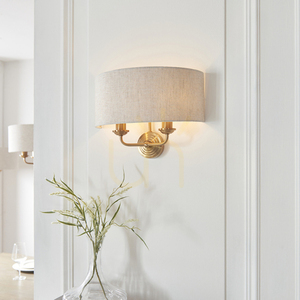 Nástěnné svítidlo Endon Highclere ve staromosazném provedení, 2 × E14, přírodní len small 2