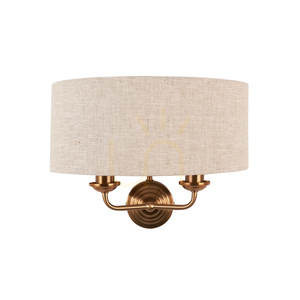 Nástěnné svítidlo Endon Highclere ve staromosazném provedení, 2 × E14, přírodní len small 5