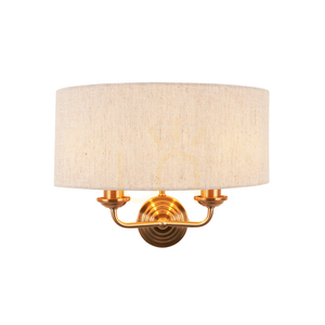 Nástěnné svítidlo Endon Highclere ve staromosazném provedení, 2 × E14, přírodní len small 0