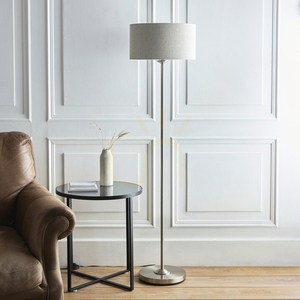 Stojací lampa Endon Highclere 112232, kartáčovaný chrom a přírodní len, E27, 150 cm small 2