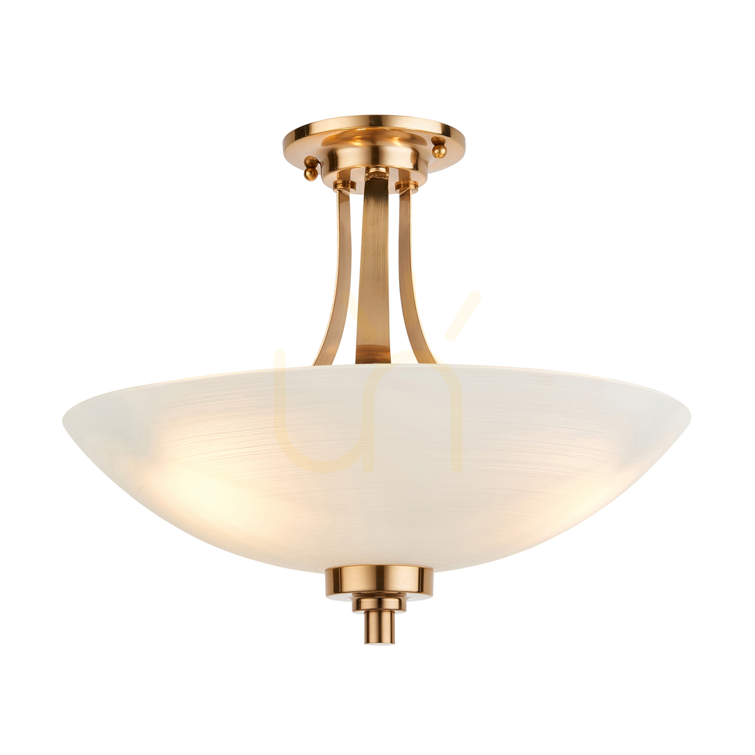 Plafond Endon Welles 3-Lichts Brass Glas Ø41 cm