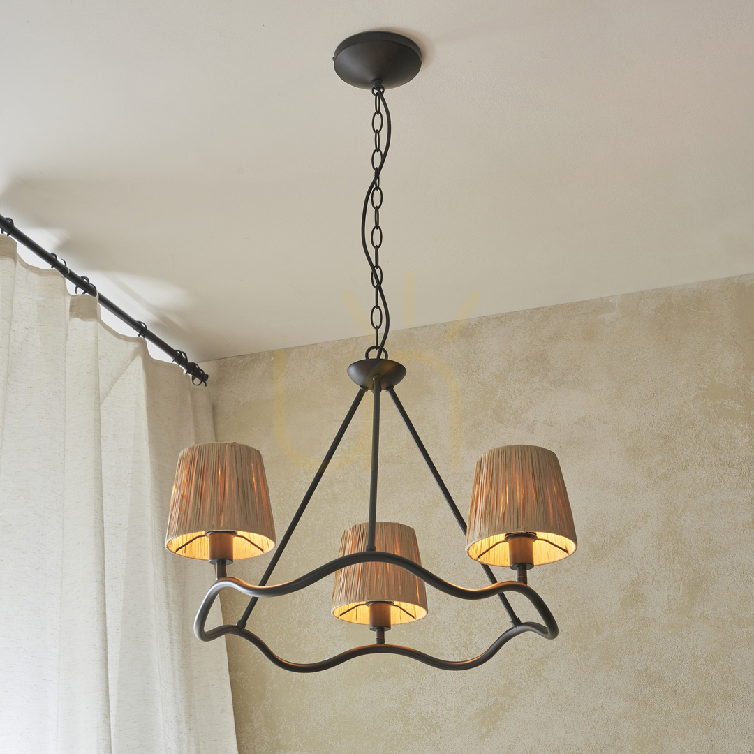 Kontrola Závěsná lampa Endon Wriggle černá 3 světla E14 přírodní vlákno Závěsná lampa Endon Wriggle černá 3 světla E14 přírodní vlákno