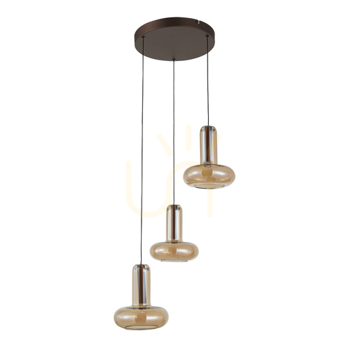 Kontrola Závěsné svítidlo Italux Carote LED 3x 16W měď, jantarové sklo PND-24011-3-COPP