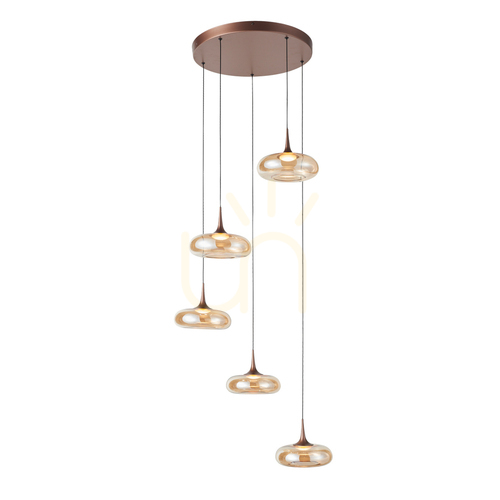 Kontrola Závěsné svítidlo Italux Tenele LED 5x35W měď jantarové sklo PND-24028-5A-COPP