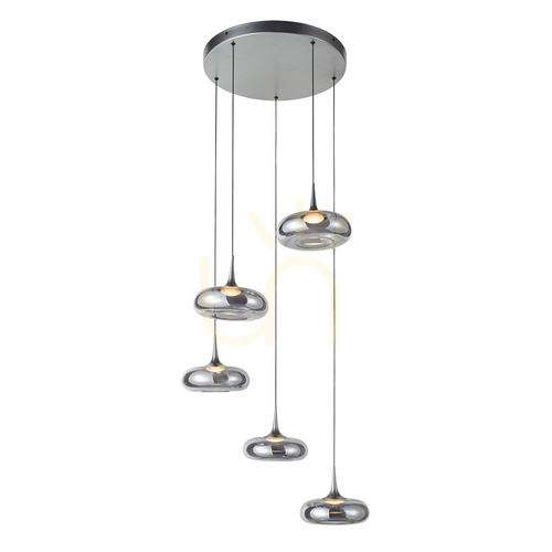 Kontrola LED závěsné svítidlo Italux Tenele 5, 35W, stříbrné, kouřové sklo, PND-24028-5A-SILV