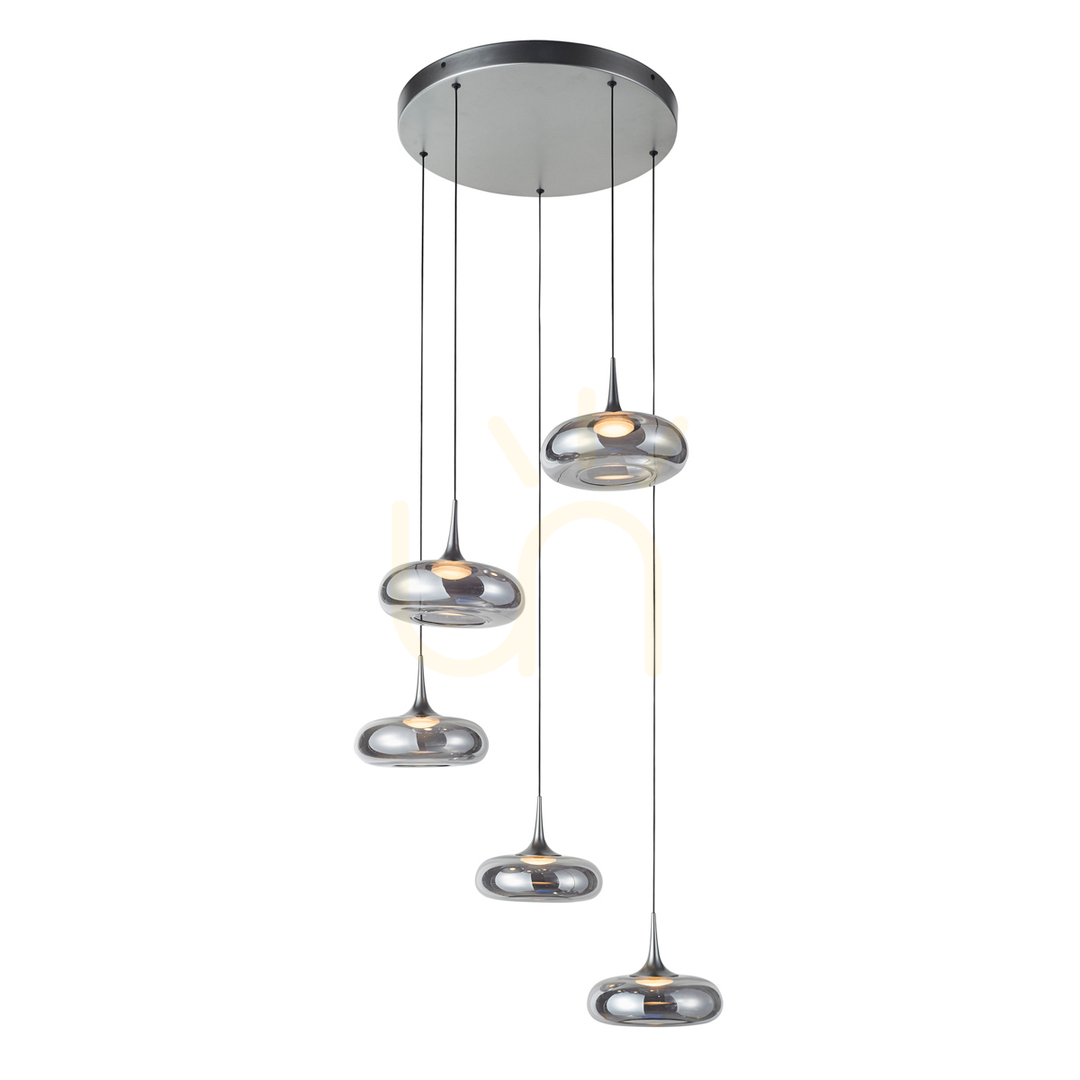 Kontrola LED závěsné svítidlo Italux Tenele 5, 35W, stříbrné, kouřové sklo, PND-24028-5A-SILV LED závěsné svítidlo Italux Tenele 5, 35W, stříbrné, kouřové sklo, PND-24028-5A-SILV