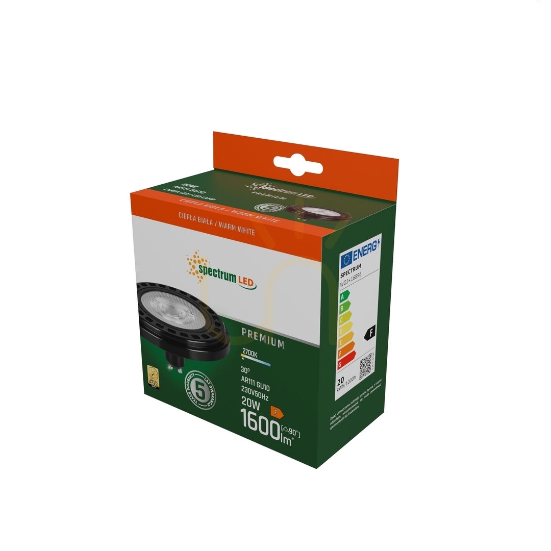 Pohled LED žárovka Ar111 GU10 230V 20W Cob 30 St WW Ra90 Premium Black Spectrum 5 let záruka LED žárovka Ar111 GU10 230V 20W Cob 30 St WW Ra90 Premium Black Spectrum 5 let záruka