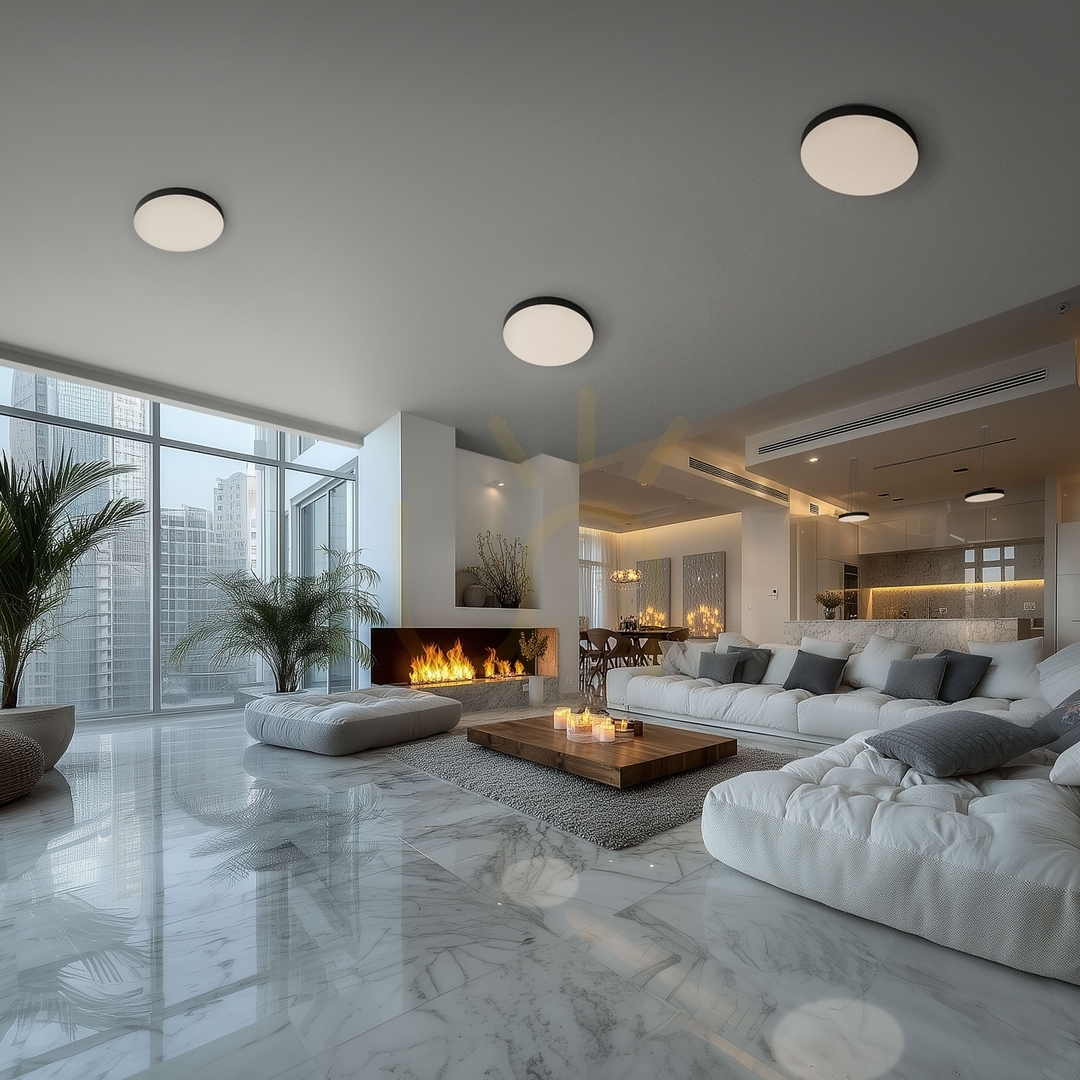 Pohled Plafond Nymphea Optima Black 65W CCT 230V 120 St IP20 Fi600 X50mm White Black Round. Plafond Nymphea Optima Black 65W CCT 230V 120 St IP20 Fi600 X50mm White Black Round.