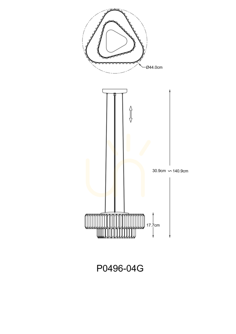 Pohled HELIOS P0496-04G-F7AC Zlatá závěsná lampa 4xG9. HELIOS P0496-04G-F7AC Zlatá závěsná lampa 4xG9.