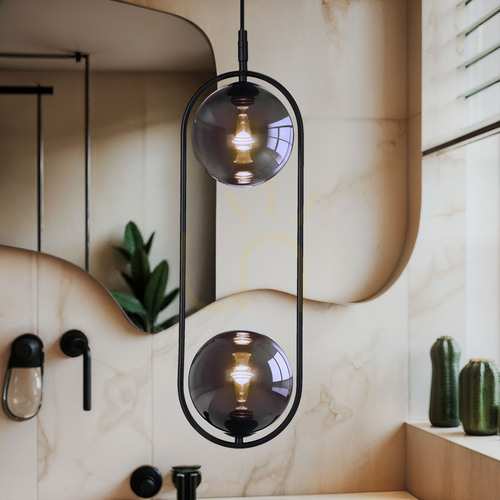 Kontrola Závěsná lampa CORDEL černá s grafitovými stínídly 2xG9 28W CANDELLUX 32-44051
