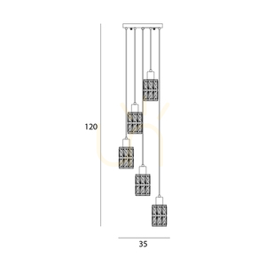 Závěsné svítidlo Italux Menfi 5x E27 černé jantarové sklo PND-44236-5-BK-GD 1 Závěsné svítidlo Italux Menfi 5x E27 černé jantarové sklo PND-44236-5-BK-GD small 1