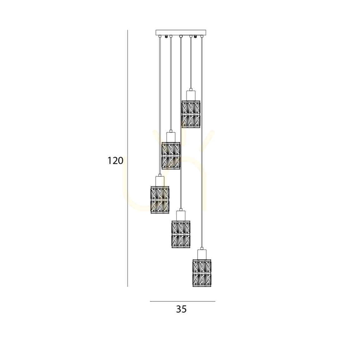 Pohled Závěsné svítidlo Italux Menfi 5x E27 černé jantarové sklo PND-44236-5-BK-GD Závěsné svítidlo Italux Menfi 5x E27 černé jantarové sklo PND-44236-5-BK-GD
