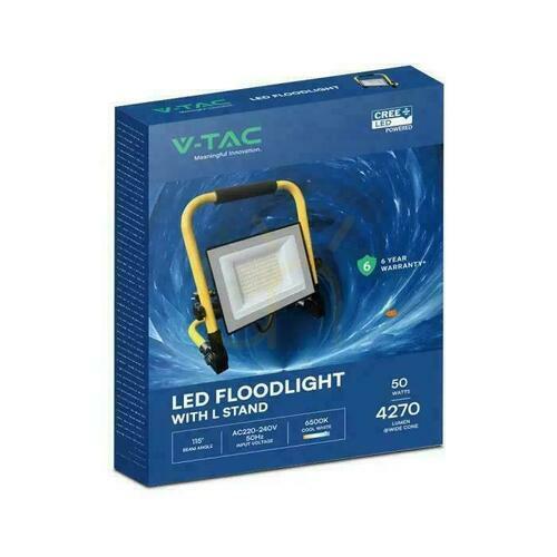 Kontrola V-TAC 50W CREE CHIP IP65 LED přenosný reflektor VT-44049 6500K 4270lm 6 let záruka
