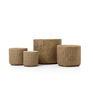 Květináč Bazar Bizar RattanRock L cement se strukturou výpletu přírodní 20 × 20 × 17,5 cm small 3