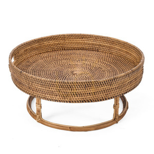 Kulatý ratanový podnos na podstavci Bazar Bizar The Rattan Rise Tray, Ø 50 cm, v. 22 cm, přírodní hnědá small 7