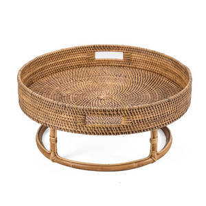 Kulatý ratanový podnos na podstavci Bazar Bizar The Rattan Rise Tray, Ø 50 cm, v. 22 cm, přírodní hnědá small 8