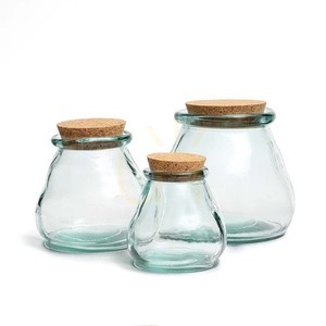 Kuchyňská dóza Belly Glass Pot L modrá 15 cm recyklované sklo s korkovým víčkem BAZAR BIZAR small 6