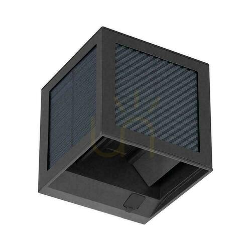 Kontrola V-TAC solární/USB nástěnné svítidlo 9W LED COB černá kostka 10x10cm IP65 pohybové čidlo VT-408CCT 900lm