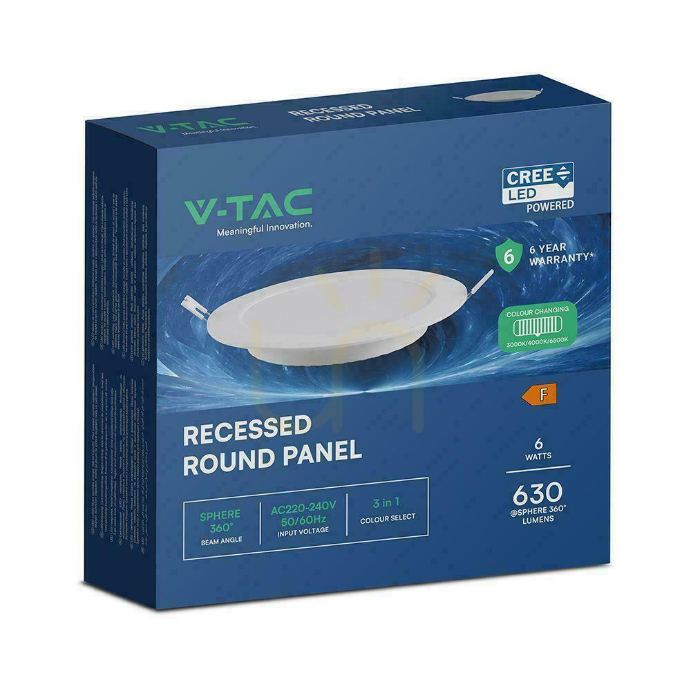 Kontrola V-TAC 6W LED CREE CHIP zapuštěný panel kulatý 120x28mm VT-61006CCT 630lm 6 let záruka V-TAC 6W LED CREE CHIP zapuštěný panel kulatý 120x28mm VT-61006CCT 630lm 6 let záruka