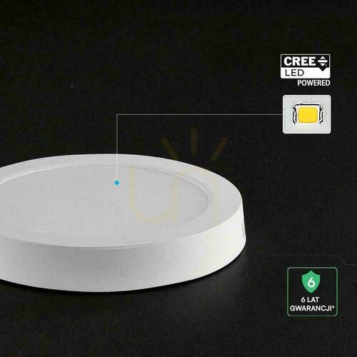 Kontrola V-TAC 6W LED CREE CHIP downlight povrchový panel kulatý 121x30mm VT-60006CCT 630lm 6 let záruka