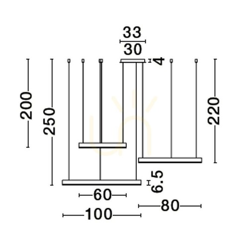 Kontrola Závěsné svítidlo Luces Exclusivas JACA LE43503, tři LED kruhy 140 W 3000 K, černé, Ø100 cm