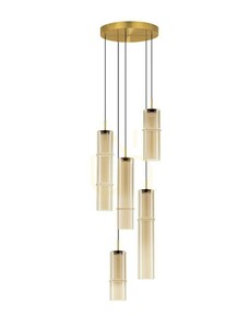 Závěsné svítidlo SARTANO LE45168, 5 stínidel, koňakové sklo, zlaté, Ø 34 cm — Luces Exclusivas small 0