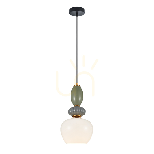 Kontrola Závěsné svítidlo Italux Martelo E27 18,5 cm – bílé sklo a barevné detaily PND-36545-1B-GD-WH